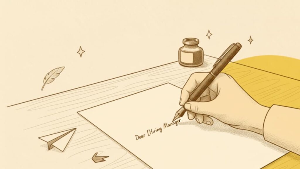 A human hand writing a cover letter by hand