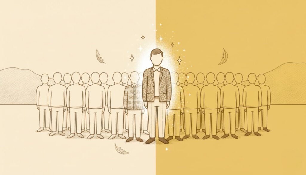 Image representing a man standing out from a crowd, the result of using a great AI cover letter generator